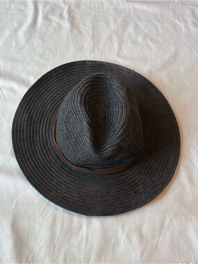 Aeropostale Black Woven Floppy Brim Sun Hat with Brown Band